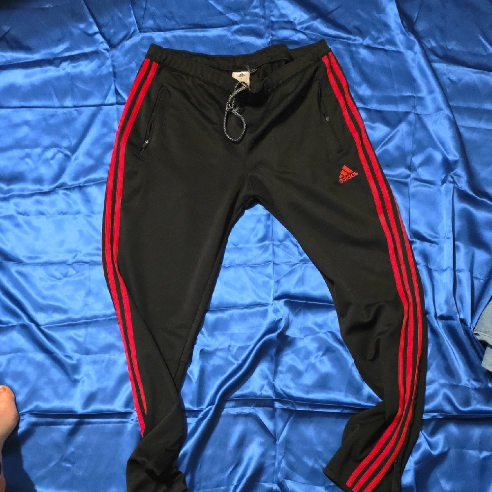 Adidas Black Joggers with Red Accents